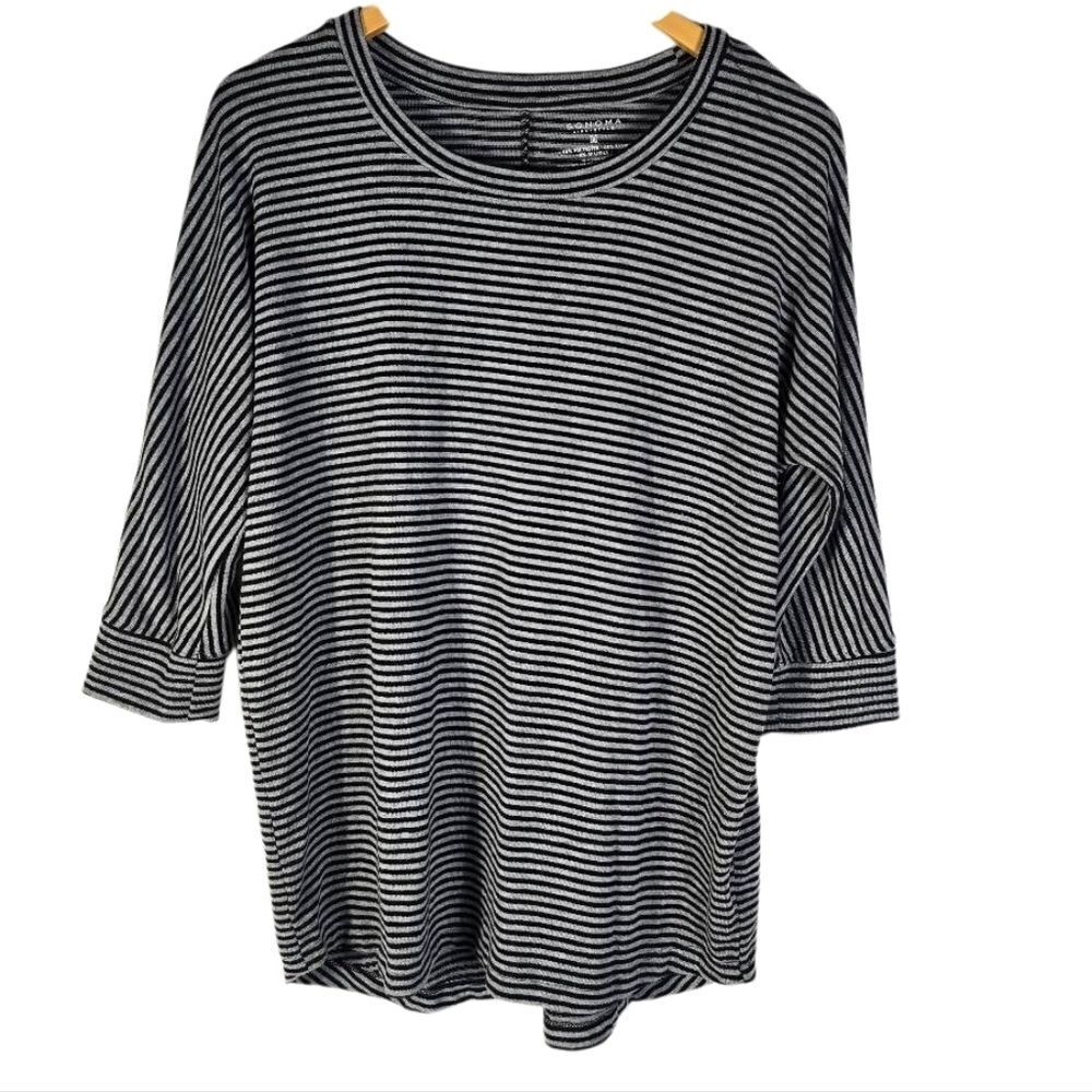 Sonoma Black and White Striped Long Sleeve Top Size Med